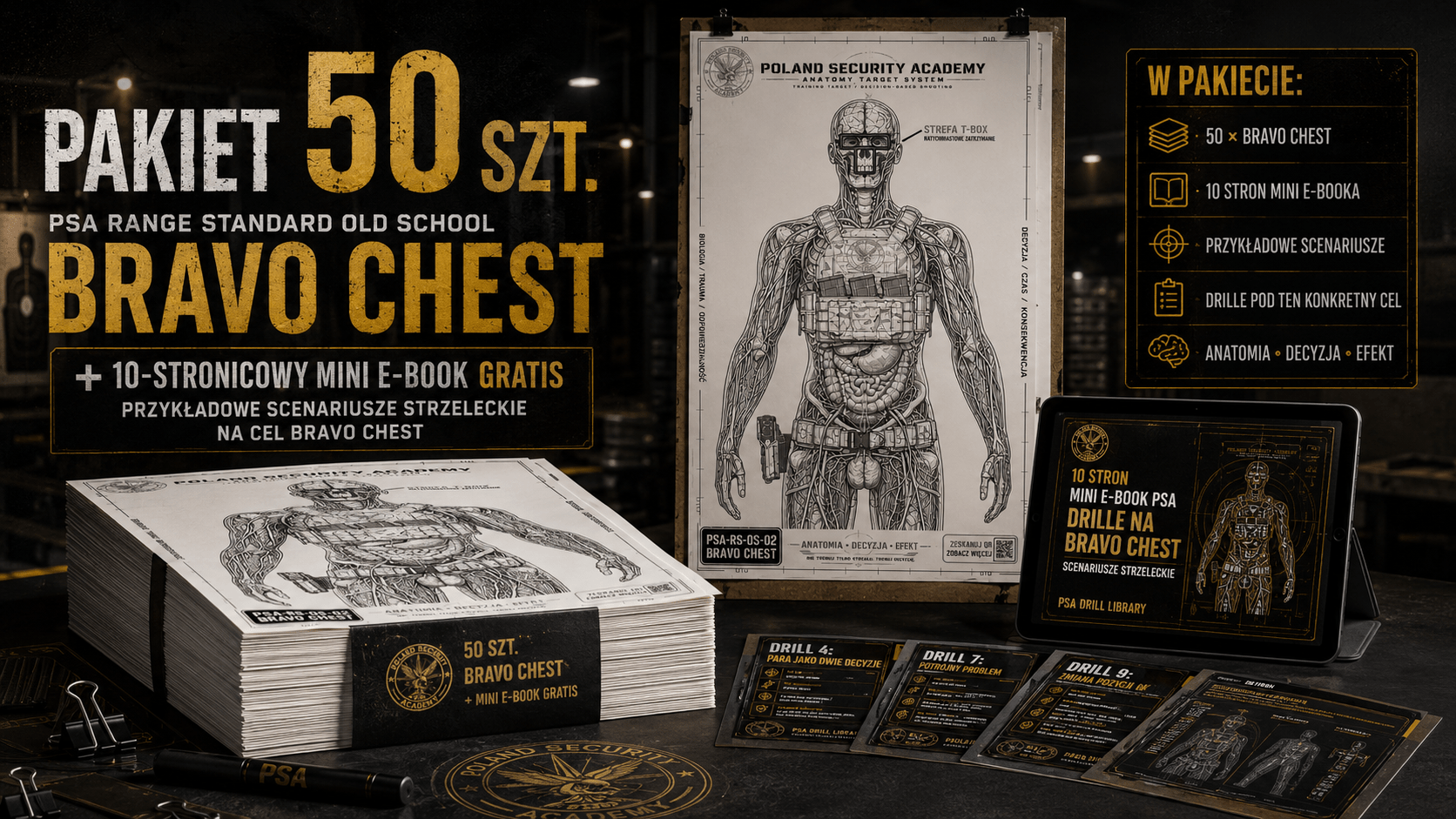 PSA Range Standard Old School — Bravo Chest / Pakiet 50 szt. - Poland Security Academy On - line Shop