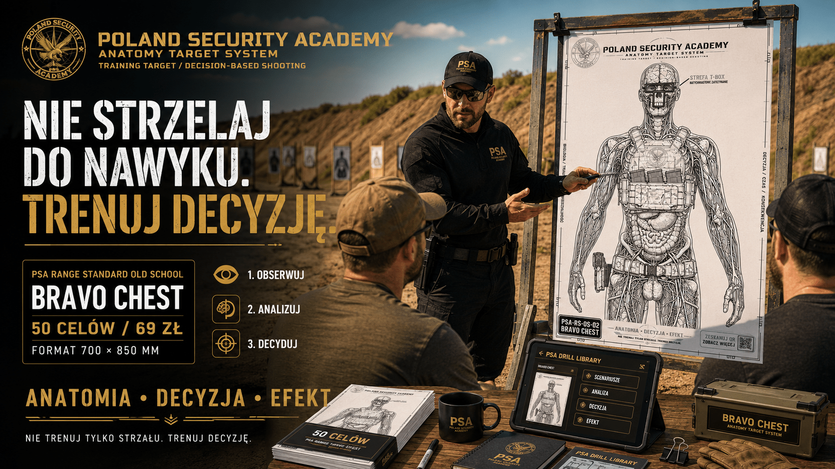 PSA Range Standard Old School — Bravo Chest / Pakiet 50 szt. - Poland Security Academy On - line Shop